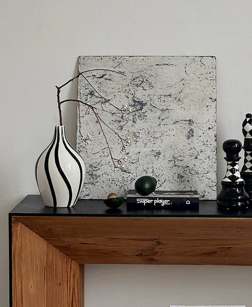 Porcelain Flower Vases, Modern Flower Vases on Table, Water Holding Flower Vases, Black and White Striped Ceramic Vase-LargePaintingArt.com