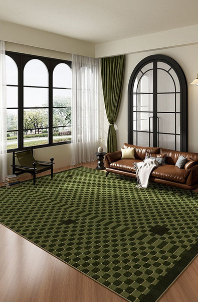 Living Room Contemporary Modern Rugs, Minimalist Geometric Rugs for Living Room, Green Absract Rugs for Bedroom, Mid Century Modern Rugs-LargePaintingArt.com