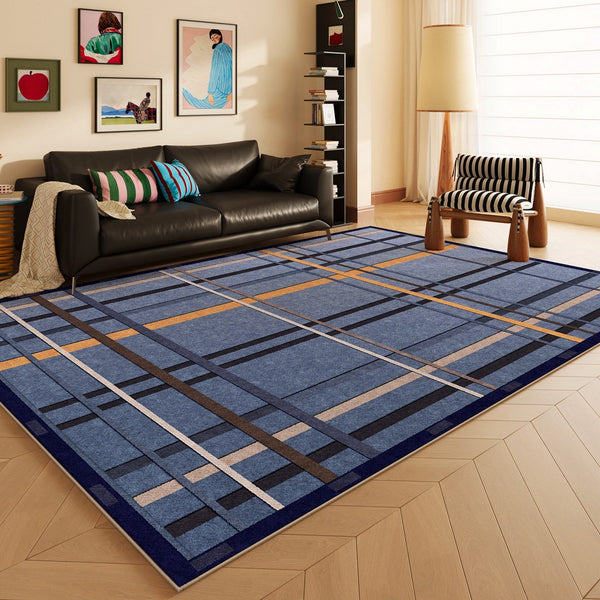 Living Room Rug Ideas, Mid Century Modern Rugs, Bedroom Modern Floor Carpet, Blue Modern Rug Designs, Contemporary Modern Rugs for Dining Room-LargePaintingArt.com