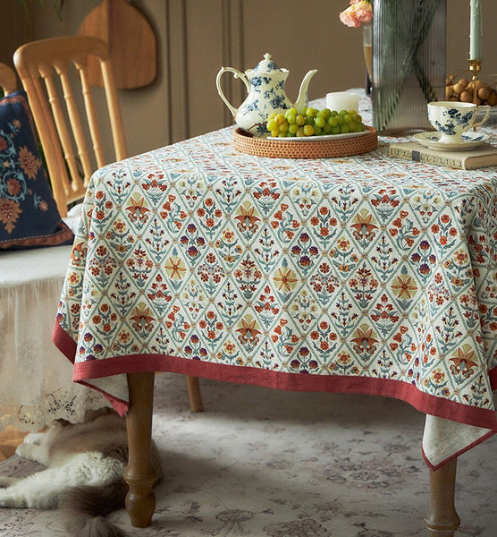 Large Rectangle Tablecloth for Home Decoration, Square Tablecloth for Round Table, Farmhouse Table Cloth Dining Room Table, Flower Pattern Tablecloth-LargePaintingArt.com