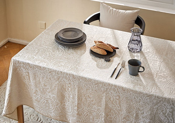 Simple Modern Rectangle Tablecloth for Dining Room Table, Cotton and Linen Flower Pattern Table Covers for Round Table, Square Tablecloth for Kitchen-LargePaintingArt.com