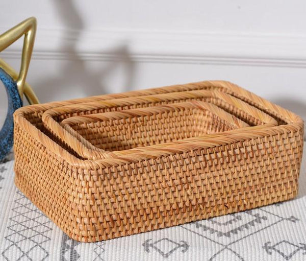 Rectangular Storage Baskets, Storage Baskets for Shelves, Woven Rattan Storage Basket, Kitchen Storage Baskets, Bathroom Storage Baskets-LargePaintingArt.com