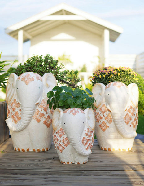 Oversized Modern Garden Flower Pot, Extra Large Elephant Garden Flowerpots, Animal Statue for Garden Ornaments, Resin Statue for Garden, Villa Outdoor Garden Flower Pots-LargePaintingArt.com