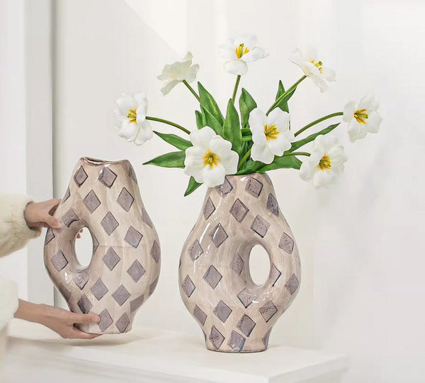 Contemporary Vases for Modern Home Decor, Porcelain Flower Vases, Flower Vases on Table, Ceramic Bouquet Vases, Dining Table Centerpiece-LargePaintingArt.com