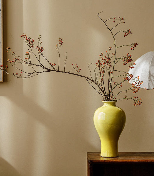 Handmade Water Holding Flower Vase, Yellow Flower Vases on Table, Ceramic Bud Vases, Porcelain Flower Vases-LargePaintingArt.com