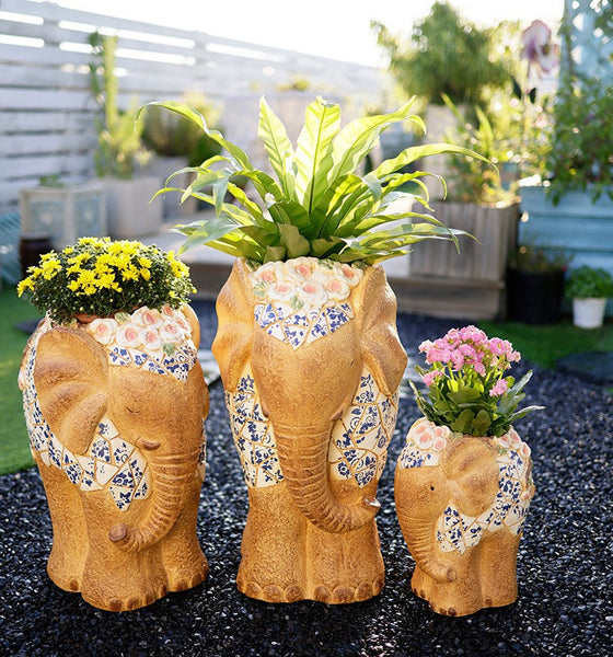 Modern Outdoor Garden Flower Pots, Oversized Garden Flower Pot, Extra Large Elephant Garden Flowerpots, Animal Statue for Garden Ornaments, Large Resin Statue for Garden-LargePaintingArt.com