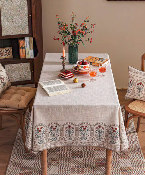Rustic Farmhouse Table Cover for Kitchen, Flower Pattern Linen Tablecloth for Round Table, Modern Rectangle Tablecloth Ideas for Dining Room Table-LargePaintingArt.com
