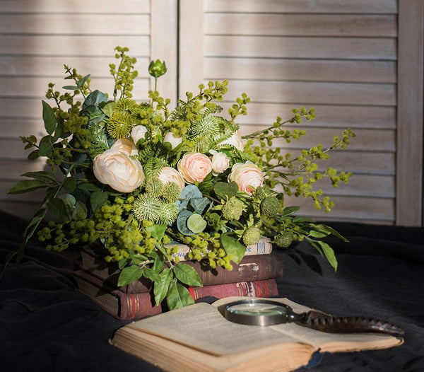 Spring Flower Arrangement for Living Room, Ranunculus Asiaticus, Globe Amaranth, Botany Plants, Beautiful Modern Flower Arrangement Ideas for Home Decoration-LargePaintingArt.com