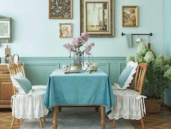 Ramie Velvet Rectangle Tablecloth for Home Decoration, Blue Square Tablecloth for Round Table, Modern Blue Table Cloth for Dining Room Table-LargePaintingArt.com