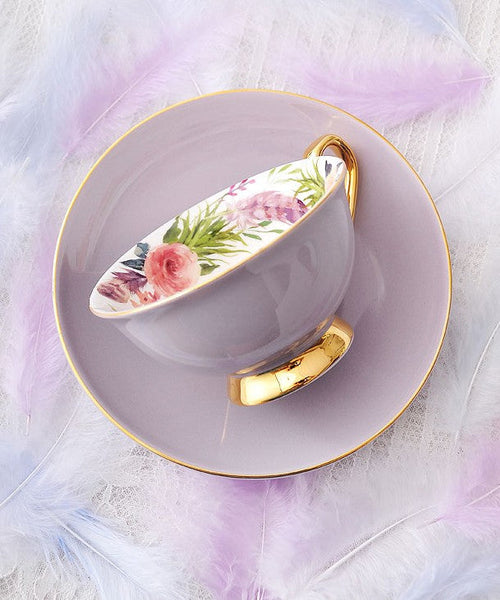 Royal Bone China Porcelain Tea Cup Set, Elegant Flower Pattern Ceramic Coffee Cups, Beautiful British Tea Cups, Unique Afternoon Tea Cups and Saucers in Gift Box-LargePaintingArt.com