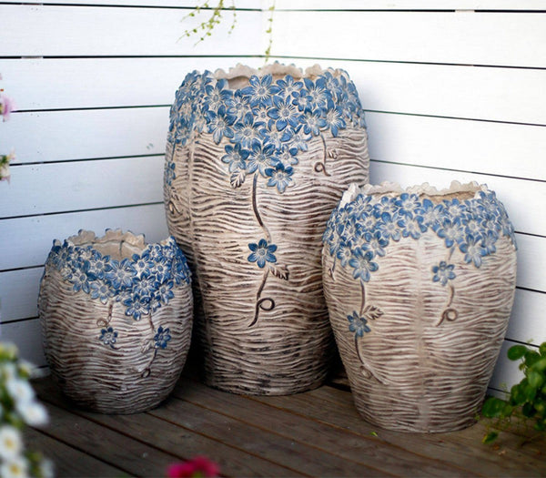 Extra Large Garden Flower Planters, Oversized Garden Flower Pot, Garden Ornaments, Large Resin Gardern Flower Planter, Modern Outdoor Garden Flower Pots-LargePaintingArt.com