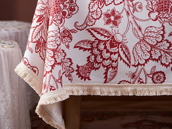 Flower Pattern Tablecloth for Holiday Decoration, Square Tablecloth for Round Table, Large Cotton Rectangle Tablecloth for Home Decoration, Farmhouse Table Cloth Dining Room Table-LargePaintingArt.com