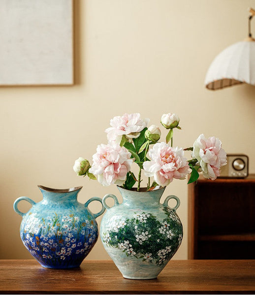 Centerpiece on Dining Table, Handmade Water Holding Flower Vases, Large Flower Vases on Table, Modern Pottery Flower Vases, Pottery Bud Vases-LargePaintingArt.com