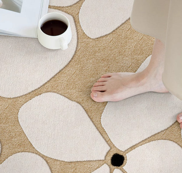 Flower Pattern Circular Modern Rugs under Chairs, Contemporary Modern Rugs for Living Room, Geometric Round Rugs for Dining Room, Bedroom Abstract Modern Area Rugs-LargePaintingArt.com