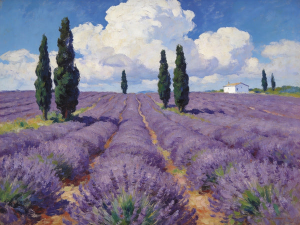 Small Landscape Paintings, Lavender Meadows, Provençal Summer, Original Wall Art Paintings, Original Artwork Small Paintings, On Canvas Small Paintings, Hand Painted Canvas Art-LargePaintingArt.com