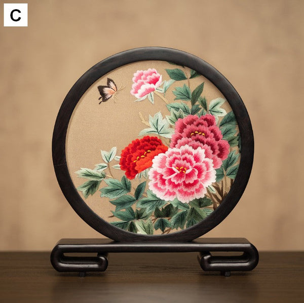 Unique Birthday Gift, Traditional Chinese Suzhou Embroidery Ornament, Exclusive Business Present Flower and Butterfly Embroidered Decor, Premium Souvenir-LargePaintingArt.com