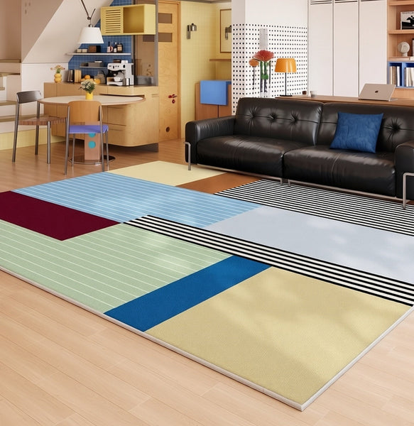 Abstract Contemporary Modern Rugs for Living Room, Geometric Modern Rug Placement Ideas for Living Room, Colorful Modern Rugs for Bedroom