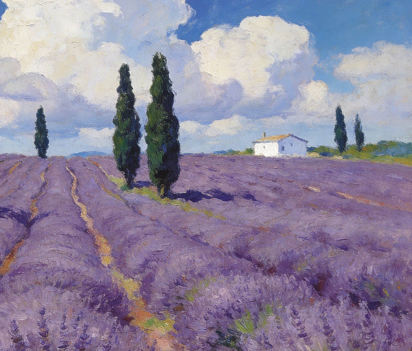 Small Landscape Paintings, Lavender Meadows, Provençal Summer, Original Wall Art Paintings, Original Artwork Small Paintings, On Canvas Small Paintings, Hand Painted Canvas Art-LargePaintingArt.com