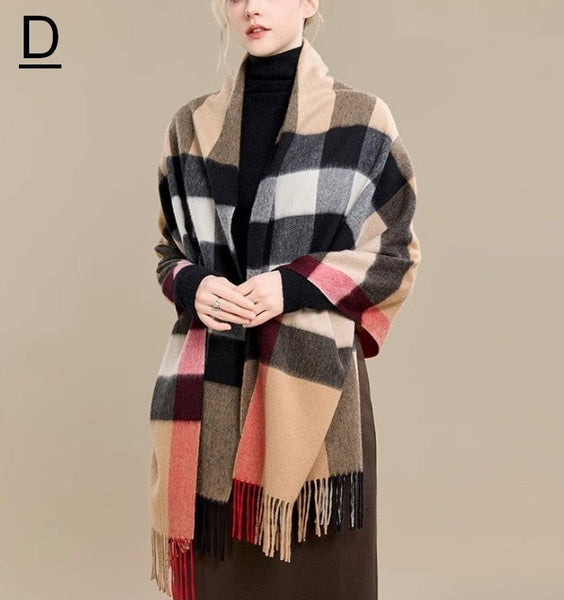 Long Wool Scarf, Soft Wool Scarf for Women, Checkered Fashion Scarf, Warm Cape, Gifts for Her, Evening Wrap, Christmas Gift, Winter Shawl, Elegant Shawl-LargePaintingArt.com