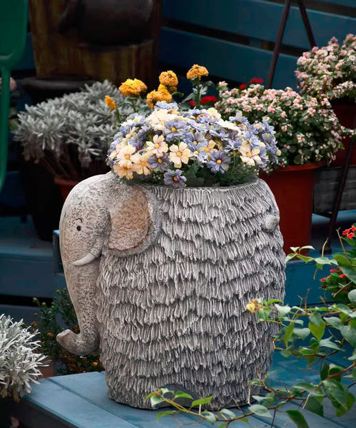 Elephant Flower Pot, Modern Animal Statue for Garden Ornaments, Large Elephant Flowerpot, Resin Statue for Garden, Villa Outdoor Decor Gardening Ideas-LargePaintingArt.com