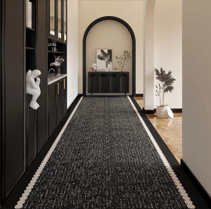 Modern Entryway Runner Rug Ideas, Geometric Black Contemporary Runner Rugs, Easy Care Long Hallway Runners, Extra Long Narrow Runner Rugs-LargePaintingArt.com