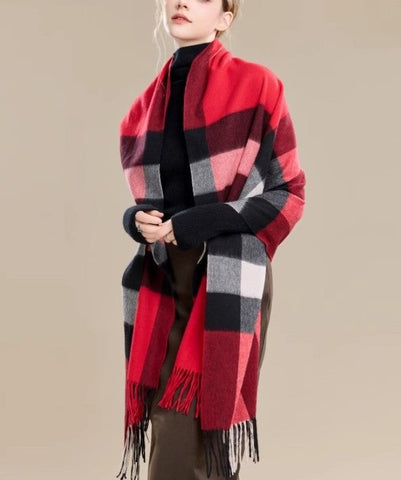 Checkered Fashion Scarf, Warm Cape, Gifts for Her, Long Wool Scarf, Soft Wool Scarf for Women, Evening Wrap, Christmas Gift, Winter Shawl, Elegant Shawl-LargePaintingArt.com