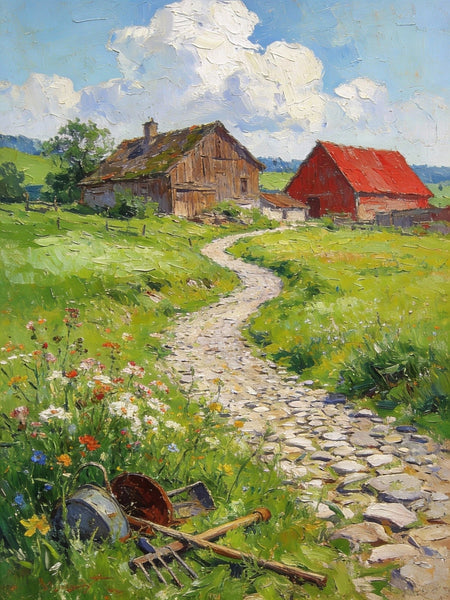 Country Cottages, Landscape Small Paintings, Original Artwork Small Paintings, Heavy Texture Oil Paintings, On Canvas Small Paintings, Hand Painted Wall Art-LargePaintingArt.com