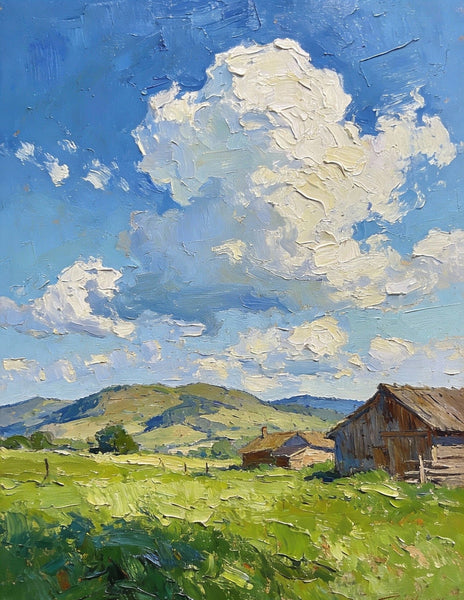 Original Small Paintings, Summer Landscape, Trees, Grass and Cloud Shadows, Landscape Artwork Canvas Paintings, Small Oil Paintings, Small Wall Paintings-LargePaintingArt.com