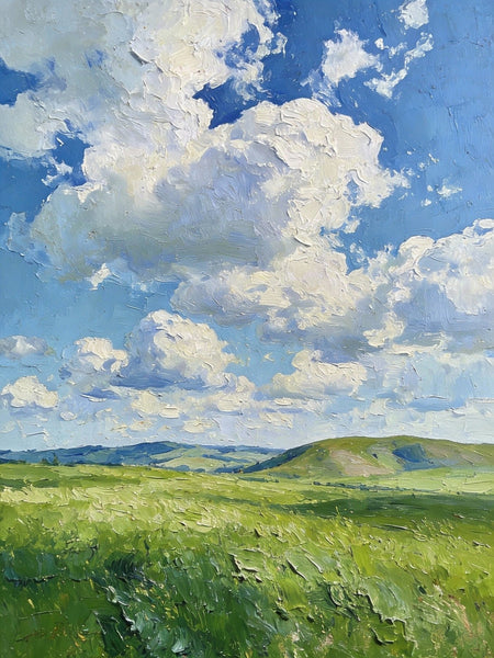 Small Wall Paintings, Grassy Hills Under a Cloudy Sky, Landscape Artwork, Original Small Paintings, Small Oil Paintings, Original Small Paintings-LargePaintingArt.com