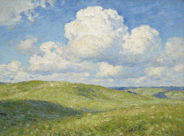 Small Wall Paintings, Grassland Under a Blue and White Sky, Landscape Canvas Paintings, On Canvas Small Paintings, Hand Painted Canvas Art, Original Artwork Landscape Paintings-LargePaintingArt.com