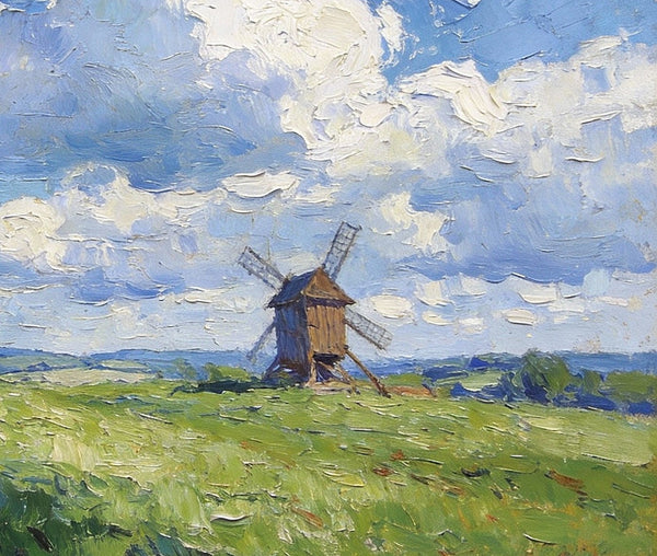 Small Wall Paintings, Windmill on the Vast Meadow, Landscape Artwork Canvas Paintings, On Canvas Small Paintings, Hand Painted Canvas Art, Original Landscape Paintings-LargePaintingArt.com
