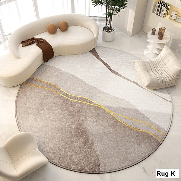 Bedroom Modern Round Rugs, Circular Modern Rugs under Chairs, Dining Room Contemporary Round Rugs, Geometric Modern Rug Ideas for Living Room-LargePaintingArt.com
