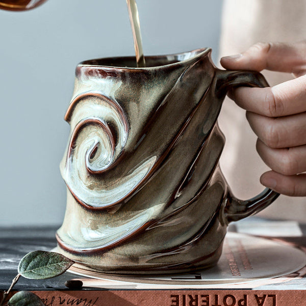 Brown Ceramic Coffee Mug, Stoneware Coffee Mugs, Large Capacity Coffee Cups, Large Handmade Pottery Coffee Mug-LargePaintingArt.com
