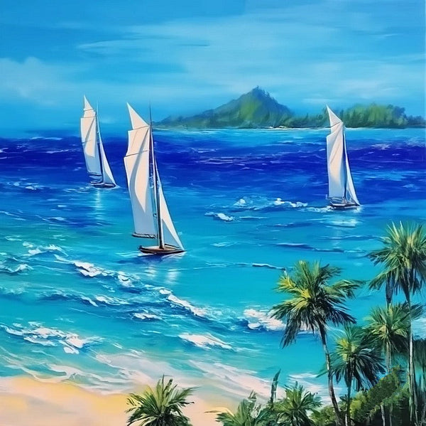 Simple Small Canvas Paintings, Palette Knife Paintings, Sail Boat at Sea, Wave Painting, Easy Seascape Painting Ideas, Original Small Landscape Paintings, Heavy Texture Canvas Art-LargePaintingArt.com