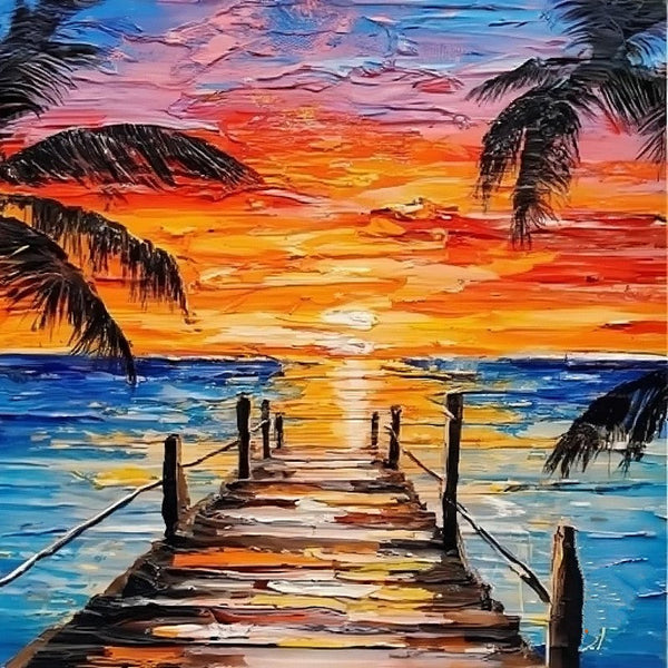 Original Small Landscape Paintings, Hawaii Seashore Palm Tree Painting, Easy Landscape Painting Ideas, Simple Small Canvas Paintings, Beach Sunset Painting, Heavy Texture Acrylic Artwork-LargePaintingArt.com