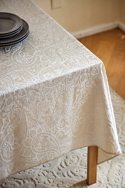 Simple Modern Rectangle Tablecloth for Dining Room Table, Cotton and Linen Flower Pattern Table Covers for Round Table, Square Tablecloth for Kitchen-LargePaintingArt.com