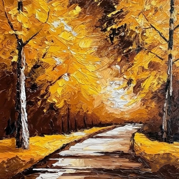 Heavy Texture Canvas Art, Small Palette Knife Oil Paintings, Easy Landscape Painting Ideas, Simple Small Canvas Paintings, Autumn Forest Tree Painting, Small Landscape Painting-LargePaintingArt.com