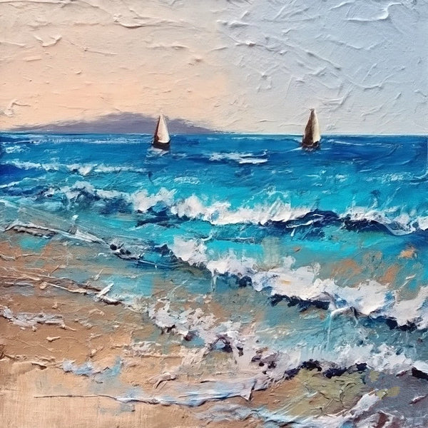 Easy Seascape Painting Ideas, Simple Small Canvas Paintings, Sail Boat at Sea Painting, Simple Modern Art, Original Small Landscape Paintings, Heavy Texture Canvas Art-LargePaintingArt.com