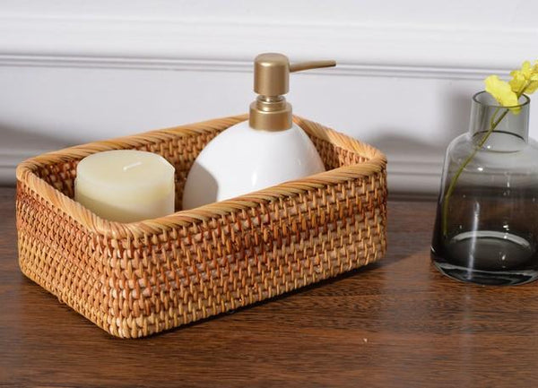 Rectangular Storage Baskets, Storage Baskets for Shelves, Woven Rattan Storage Basket, Kitchen Storage Baskets, Bathroom Storage Baskets-LargePaintingArt.com