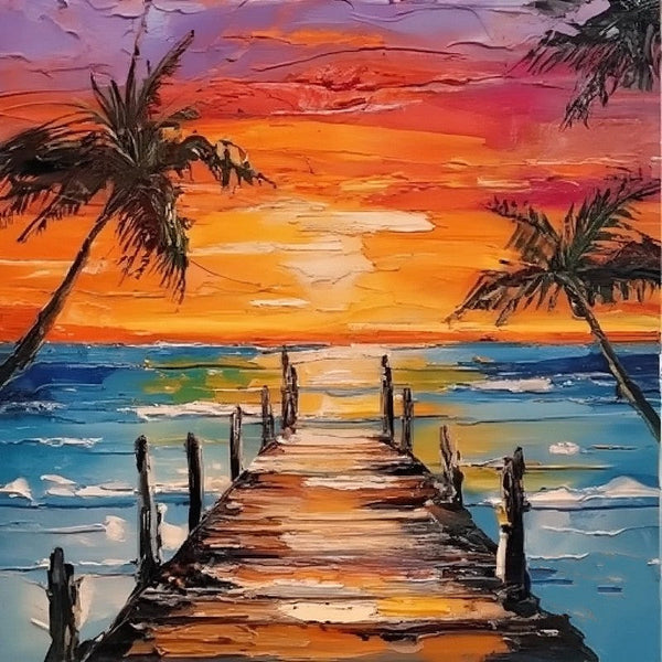 Original Paintings, Small Landscape Paintings, Simple Small Canvas Paintings, Hawaii Seashore Sunset Painting, Heavy Texture Canvas Paintings, Easy Landscape Painting Ideas-LargePaintingArt.com