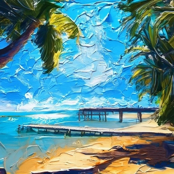 Texture Canvas Art, Florida Seashore Beach Painting, Original Small Landscape Paintings, Heavy Small Palette Knife Oil Paintings, Easy Landscape Painting Ideas, Simple Small Canvas Paintings-LargePaintingArt.com