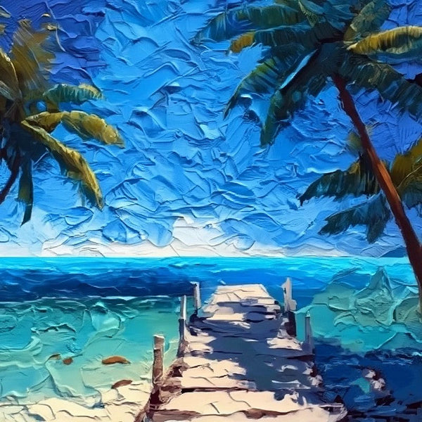 Heavy Texture Canvas Art, Small Palette Knife Oil Paintings, Original Small Landscape Paintings, Florida Seashore Beach Palm Tree Painting, Easy Landscape Painting Ideas, Simple Small Canvas Paintings-LargePaintingArt.com