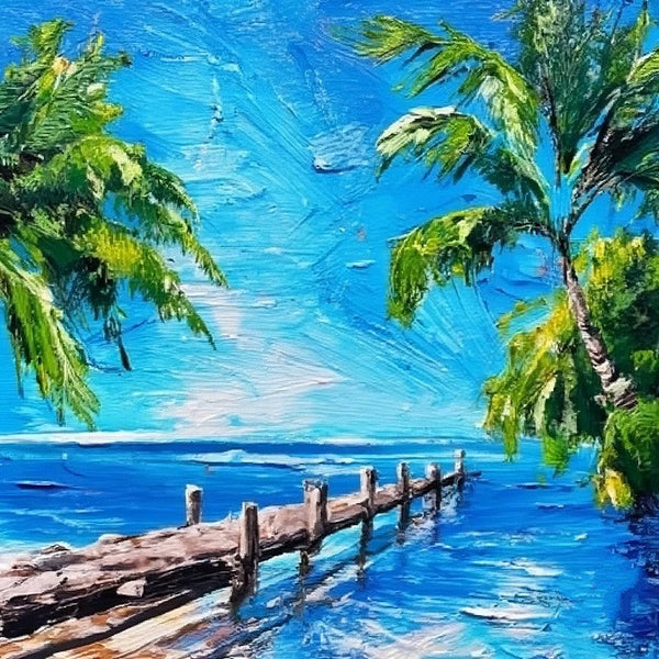 Original Small Landscape Paintings, Heavy Texture Canvas Art, Florida Seashore Beach Painting, Small Palette Knife Oil Paintings, Easy Landscape Painting Ideas, Simple Small Canvas Paintings-LargePaintingArt.com