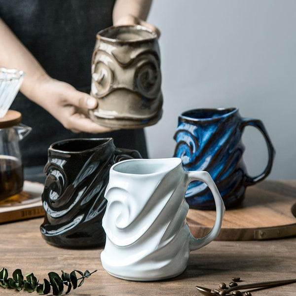 Blue Ceramic Coffee Mug, Stoneware Coffee Mugs, Large Capacity Coffee Cups, Birthday Gifts, Handmade Pottery Coffee Mug-LargePaintingArt.com