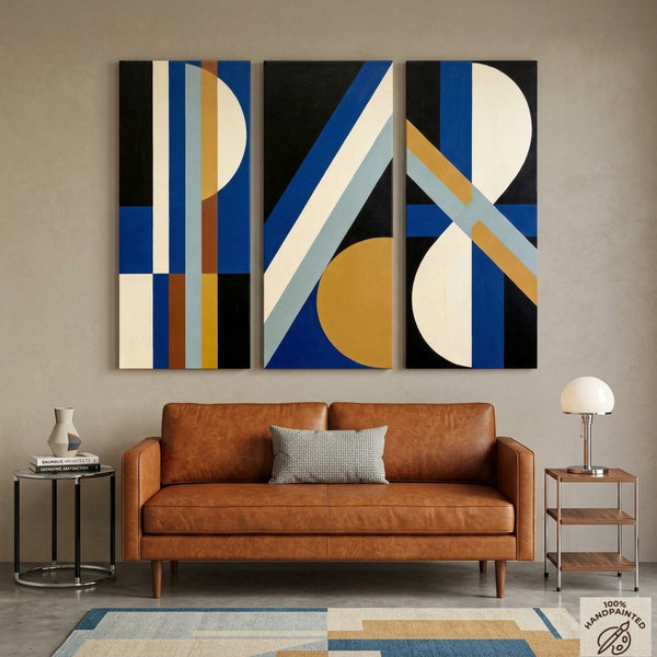 Multi Panel Canvas Art, Oversized Group Paintings, Geometric Abstract Paintings, Modern Paintings for Mid Century Living Room-LargePaintingArt.com