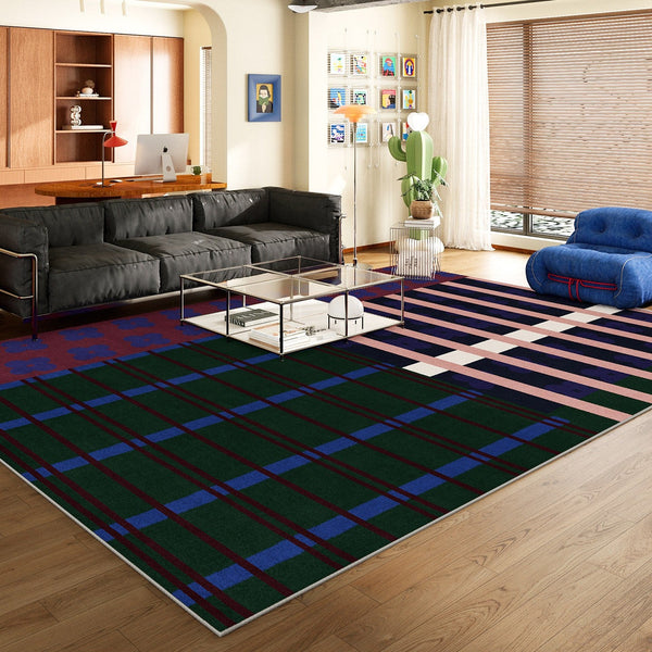 Contemporary Modern Rugs for Dining Room, Bedroom Modern Floor Carpet, Blue Modern Rug Designs, Living Room Rug Ideas, Mid Century Modern Rugs-LargePaintingArt.com