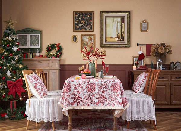 Flower Pattern Tablecloth for Holiday Decoration, Square Tablecloth for Round Table, Large Cotton Rectangle Tablecloth for Home Decoration, Farmhouse Table Cloth Dining Room Table-LargePaintingArt.com