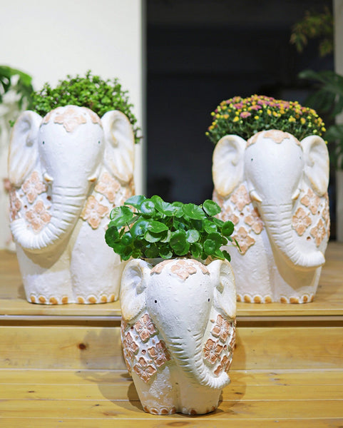 Oversized Modern Garden Flower Pot, Extra Large Elephant Garden Flowerpots, Animal Statue for Garden Ornaments, Resin Statue for Garden, Villa Outdoor Garden Flower Pots-LargePaintingArt.com