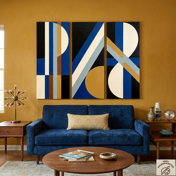 Multi Panel Canvas Art, Oversized Group Paintings, Geometric Abstract Paintings, Modern Paintings for Mid Century Living Room-LargePaintingArt.com