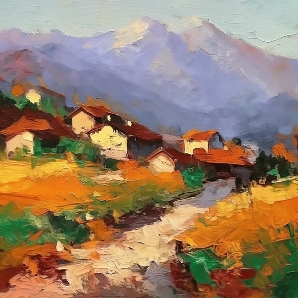 Original Small Landscape Paintings, Hand Painted Canvas Art, Easy Landscape Painting Ideas, Mountain Village Painting, Simple Small Canvas Paintings-LargePaintingArt.com